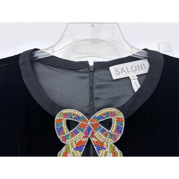 Saloni Camille Rainbow Crystal Bow Liquid Velvet Mini Dress Black US 10 - Picture 4 of 16